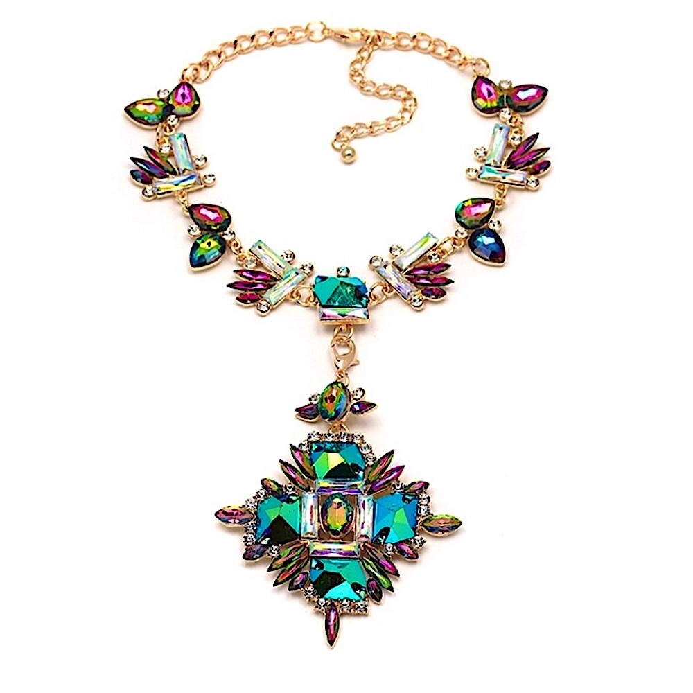 Colorful crystal statement necklace - Picture 3 of 9